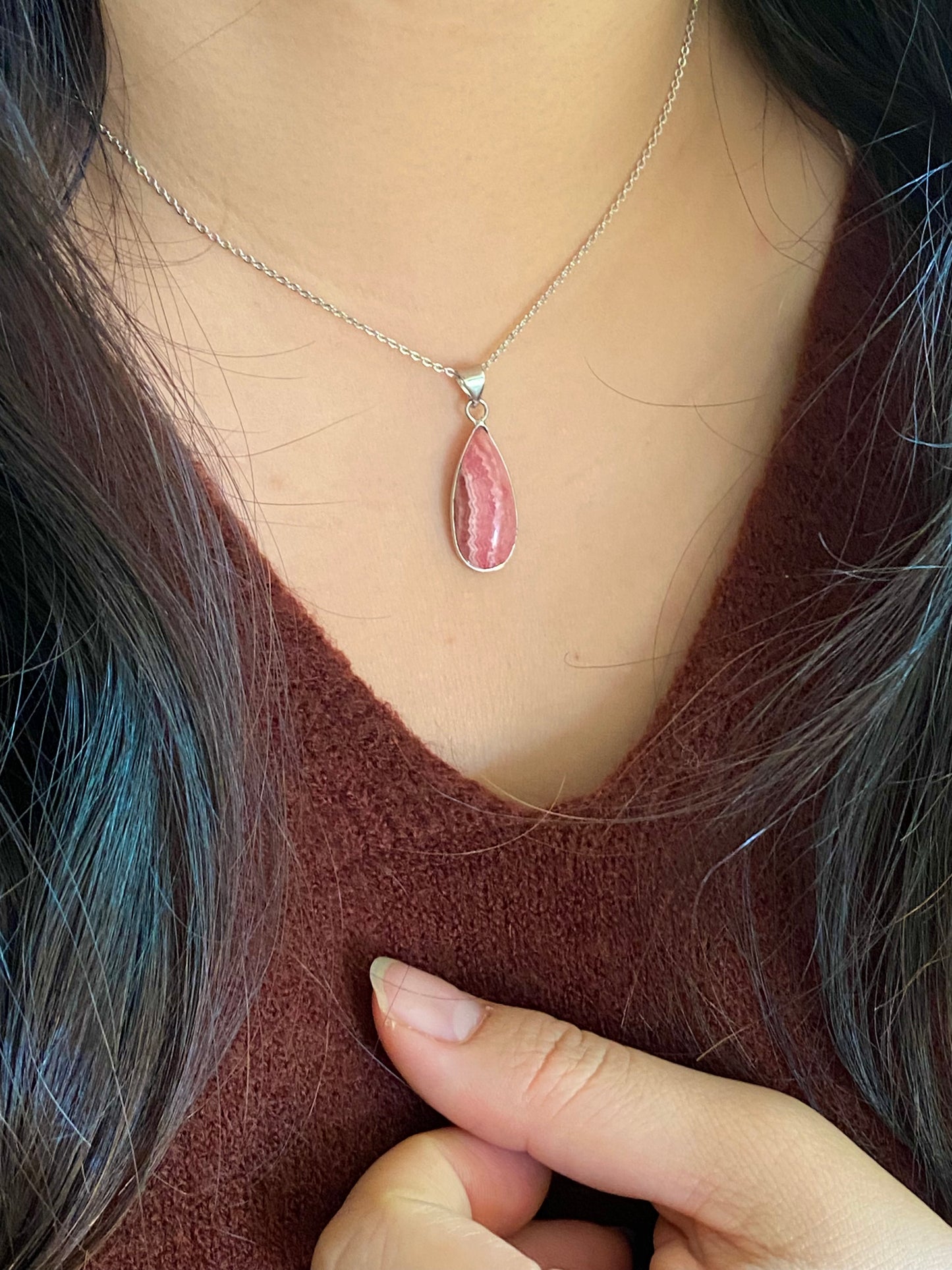 Natural Rhodochrosite handmade sterling silver setting necklace pendant-emotional healing-self-love-truth love-gift for her,gift for him