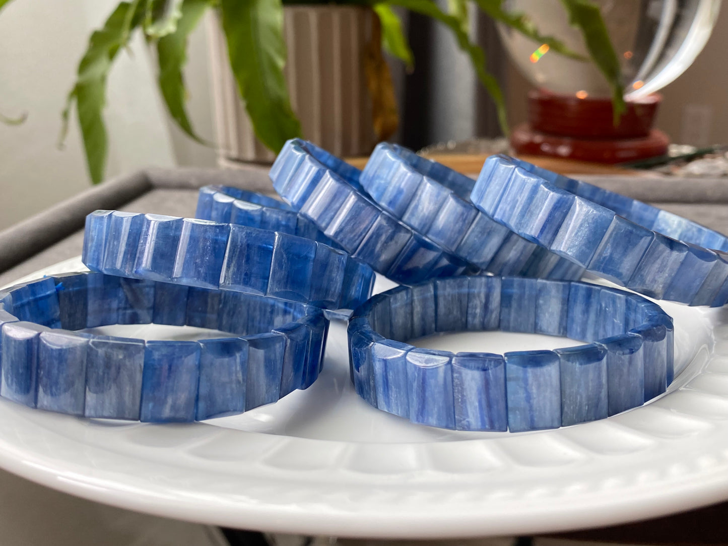 AAAAA Grade Natural Blue Kyanite rectangle bead bracelet，bangle bracelet,gift for her,Clarity & Growth