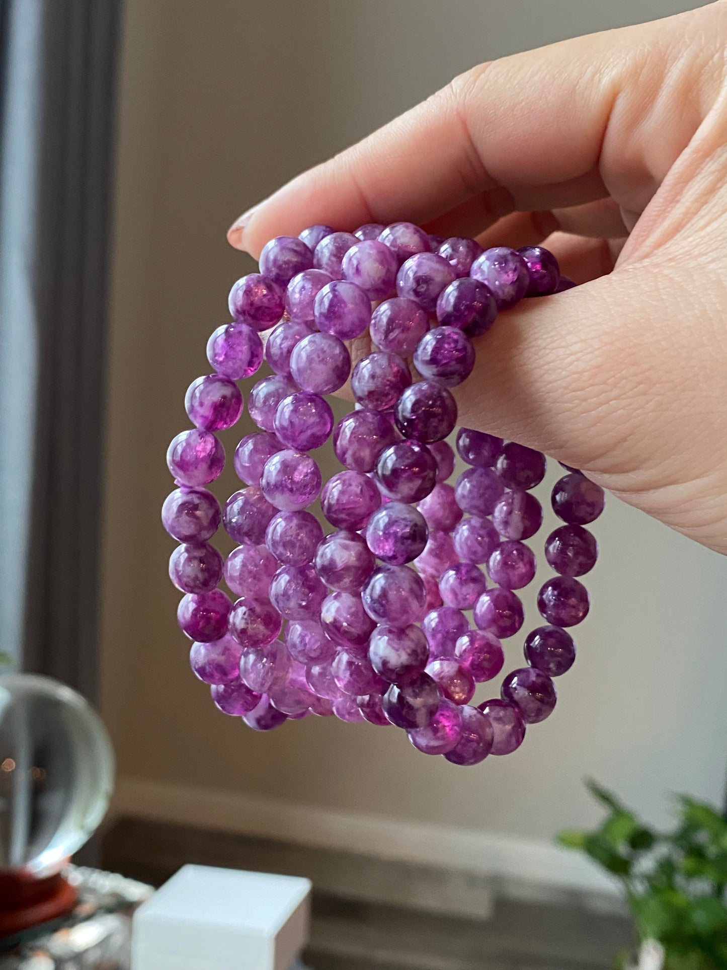 AAAA grade  natural purple Lepidolite bracelet, Mica Rutilated Quartz gift for her