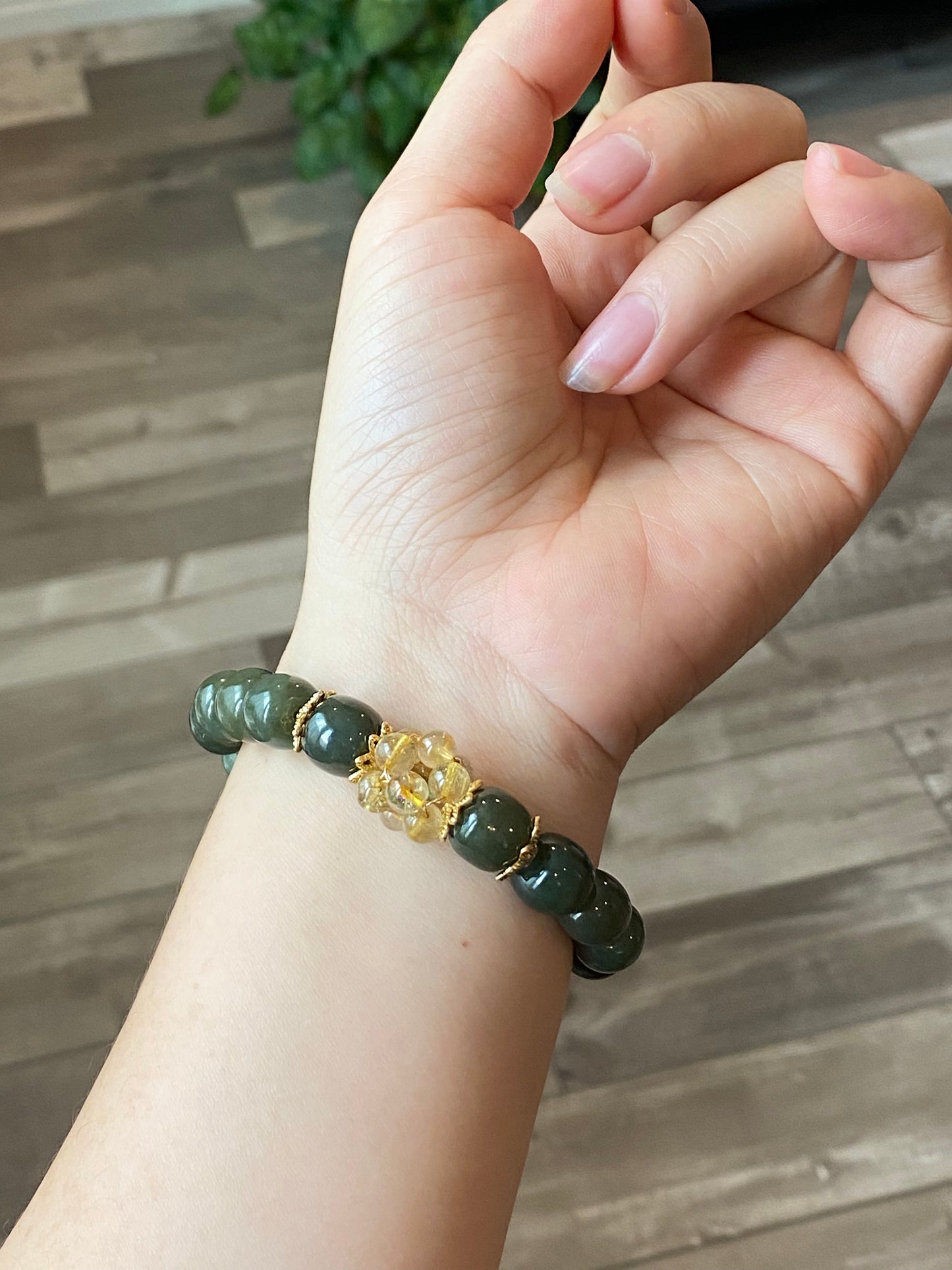 Green Jade and Titanium Rutilated Quartz Healing Bracelet – Balancing Energy Jewelry for Clarity and Wellness