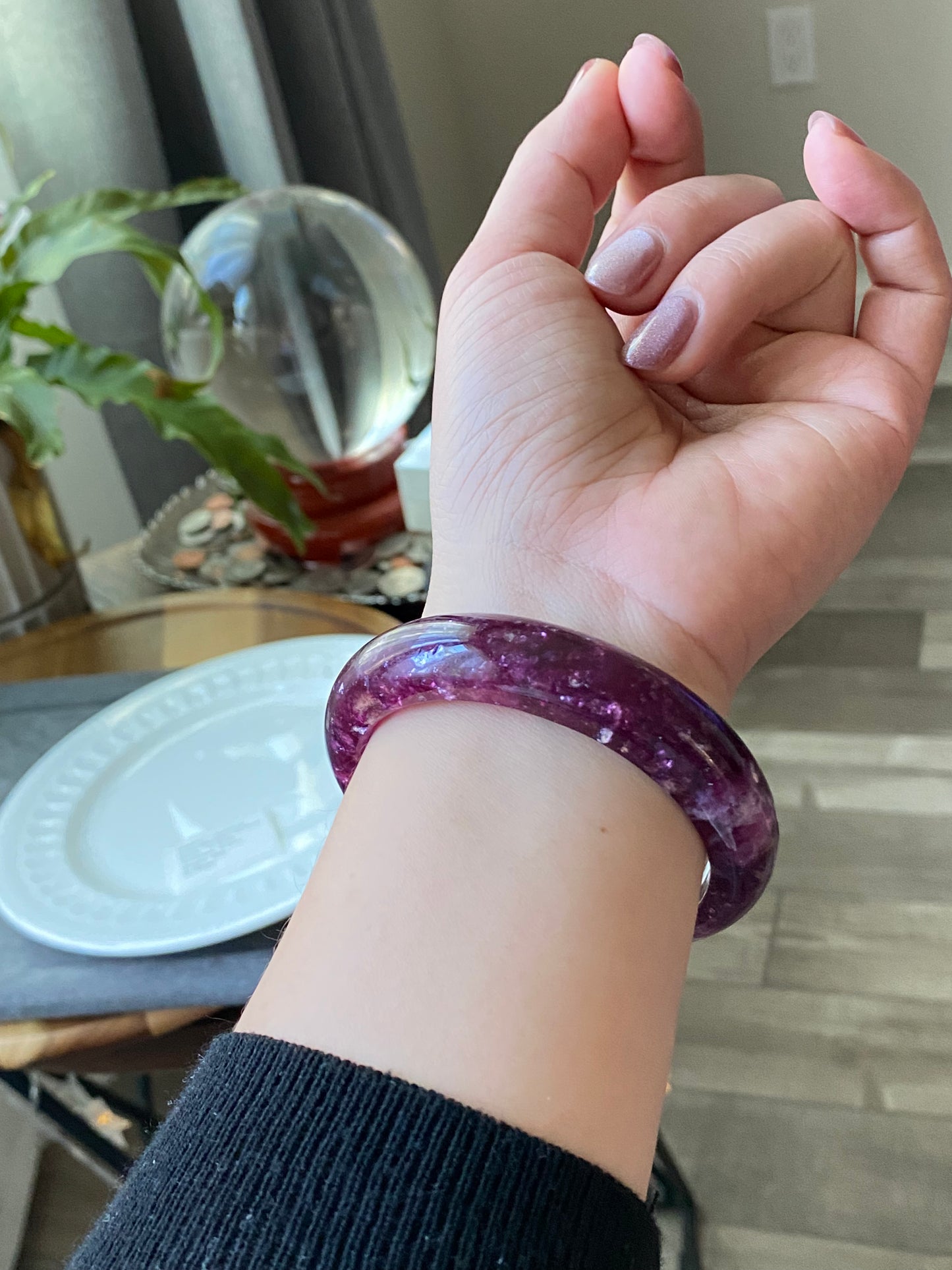 Handcrafted  Super Flash  Natural Lepidolite Bangle Bracelet - Balance Your Spirit and Style