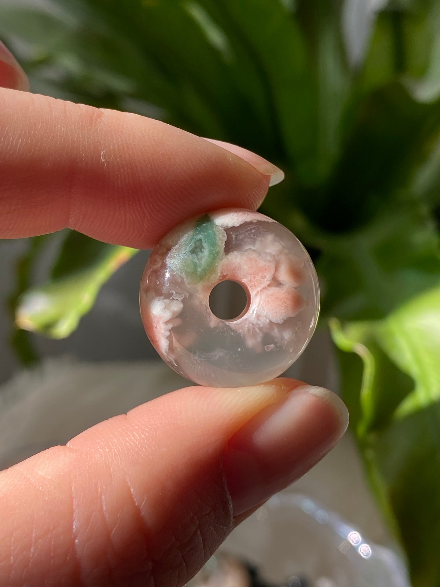 TOP grade Cherry Blossom Agate Peace Buckle donut shape Pendant - Multi-Use Healing Stone for Serenity & Protection