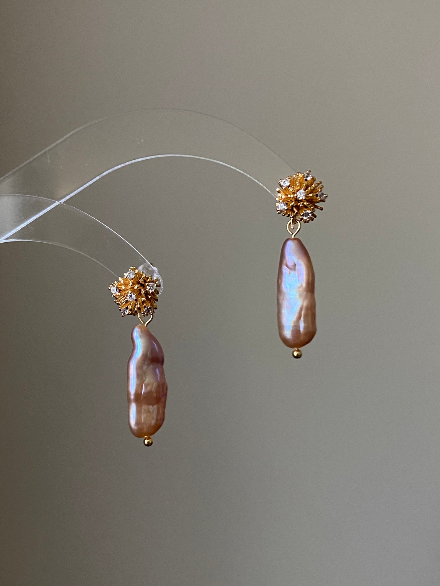 Earrings with long baroque pearls-14k gold Filled-Big pearl earrings-Wedding earrings with pearls.Biwa pearl dangle earring