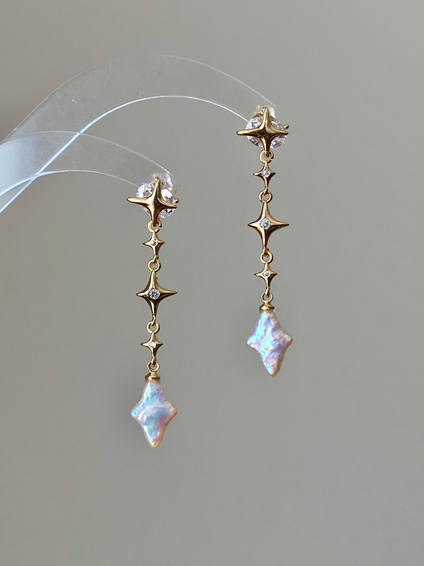 Dainty elegant Dreamworld Baroque cross star Pearl Drop Earring