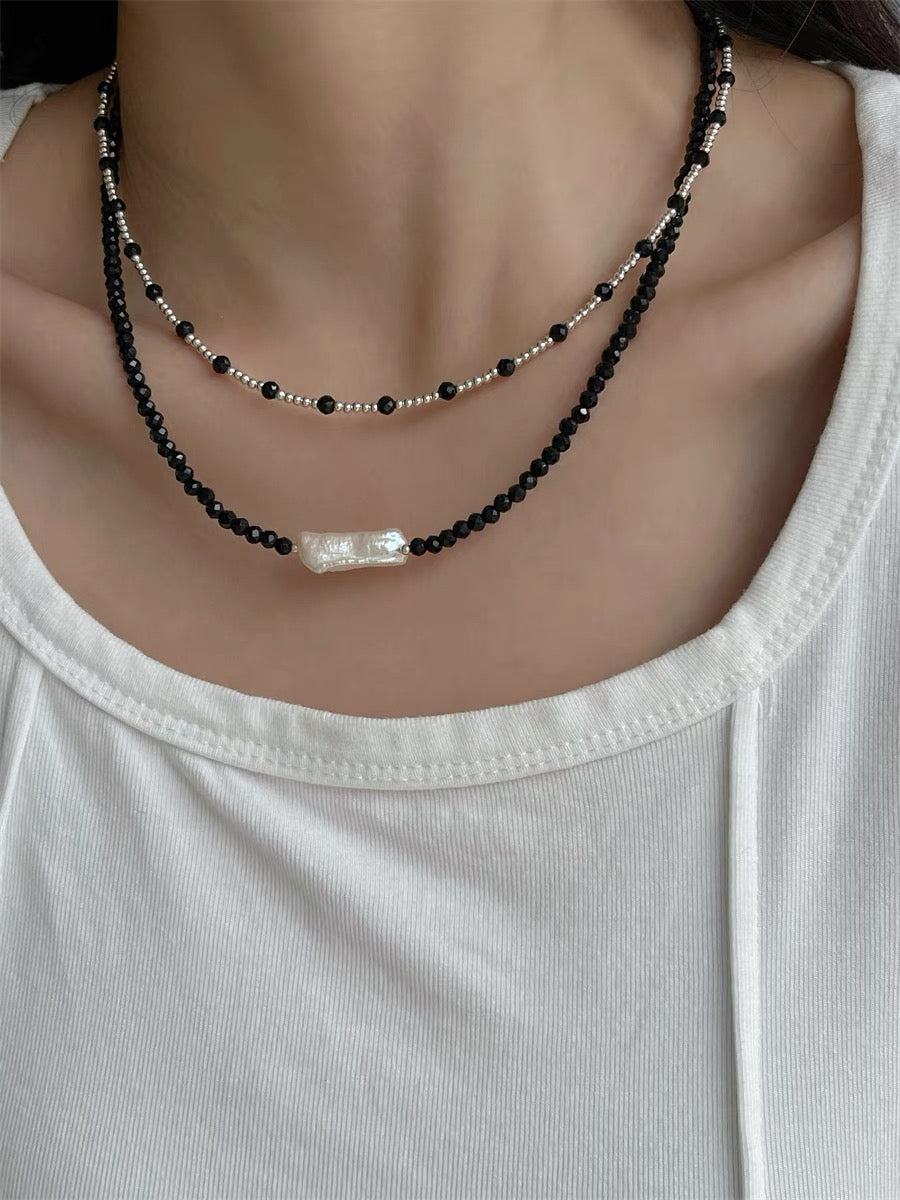 Natural Black spinel with top grade freshwater baroque biwa pearl chocher necklace,adjustable,gift for her,gift for him