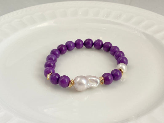 Freshwater fireball  baroque Pearl Crystal Bracelet Elegant Purple Love Bracelet gift for her birthday gift Valentine‘s gift