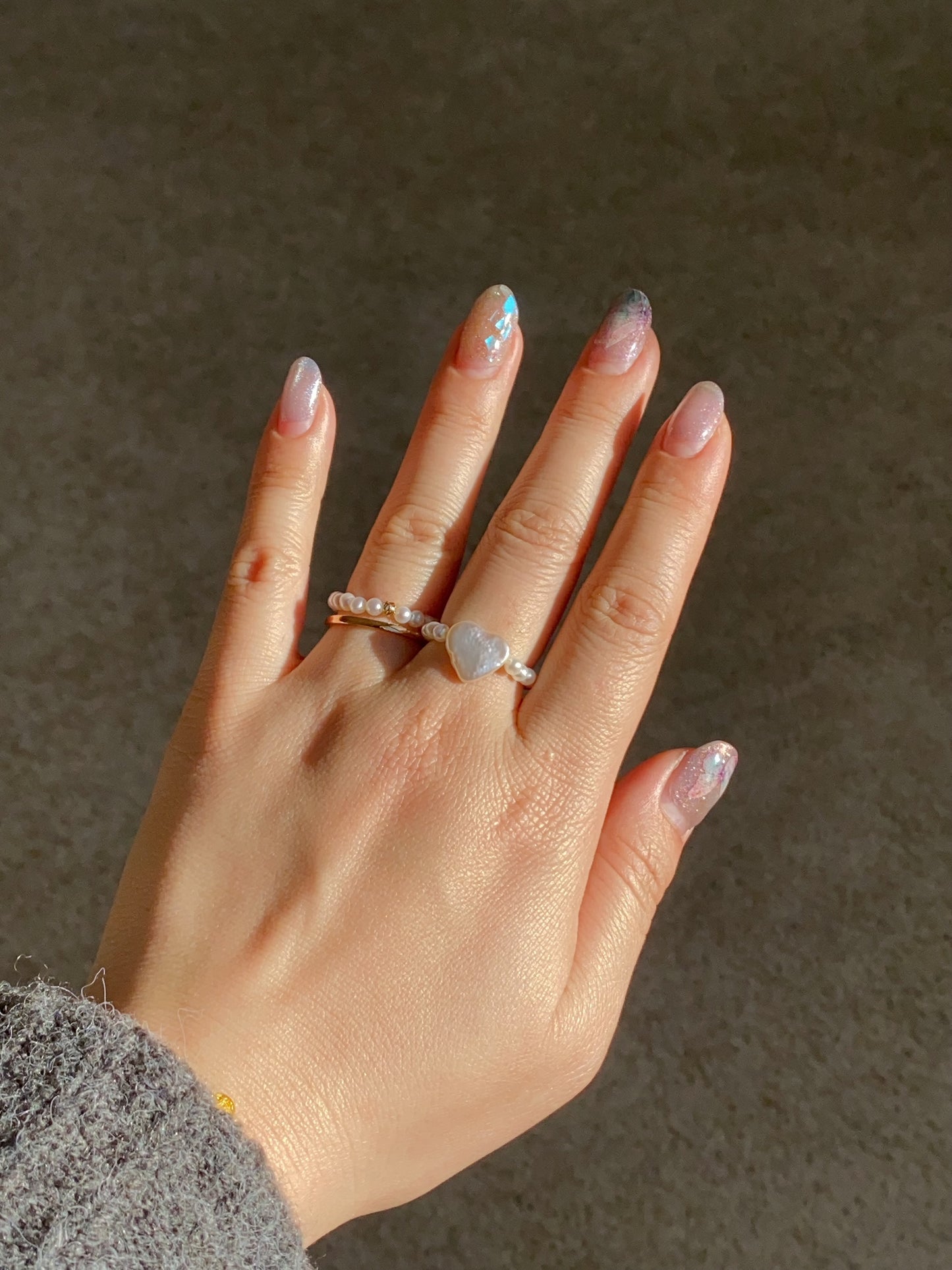 Dainty Heart Pearl Ring - Baroque Pearl Stretch Ring | Flipped Heartbeat Romantic Valentine’s Gift best love gift for her Bridesmaid Gift