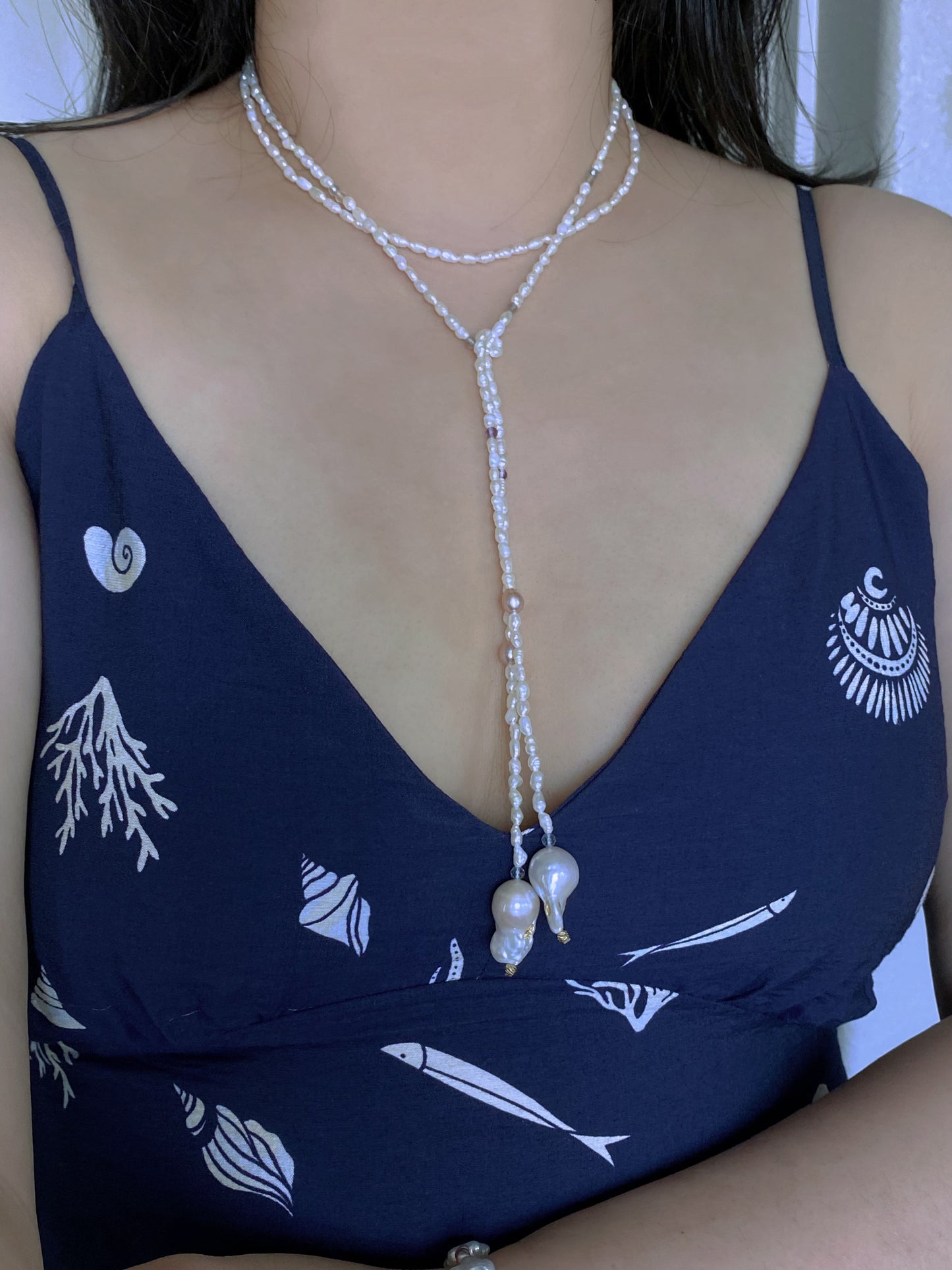 Handmade Freshwater Baroque Pearl Long Necklace 47" Multi-Way Wrap Lariat Pearl Necklace