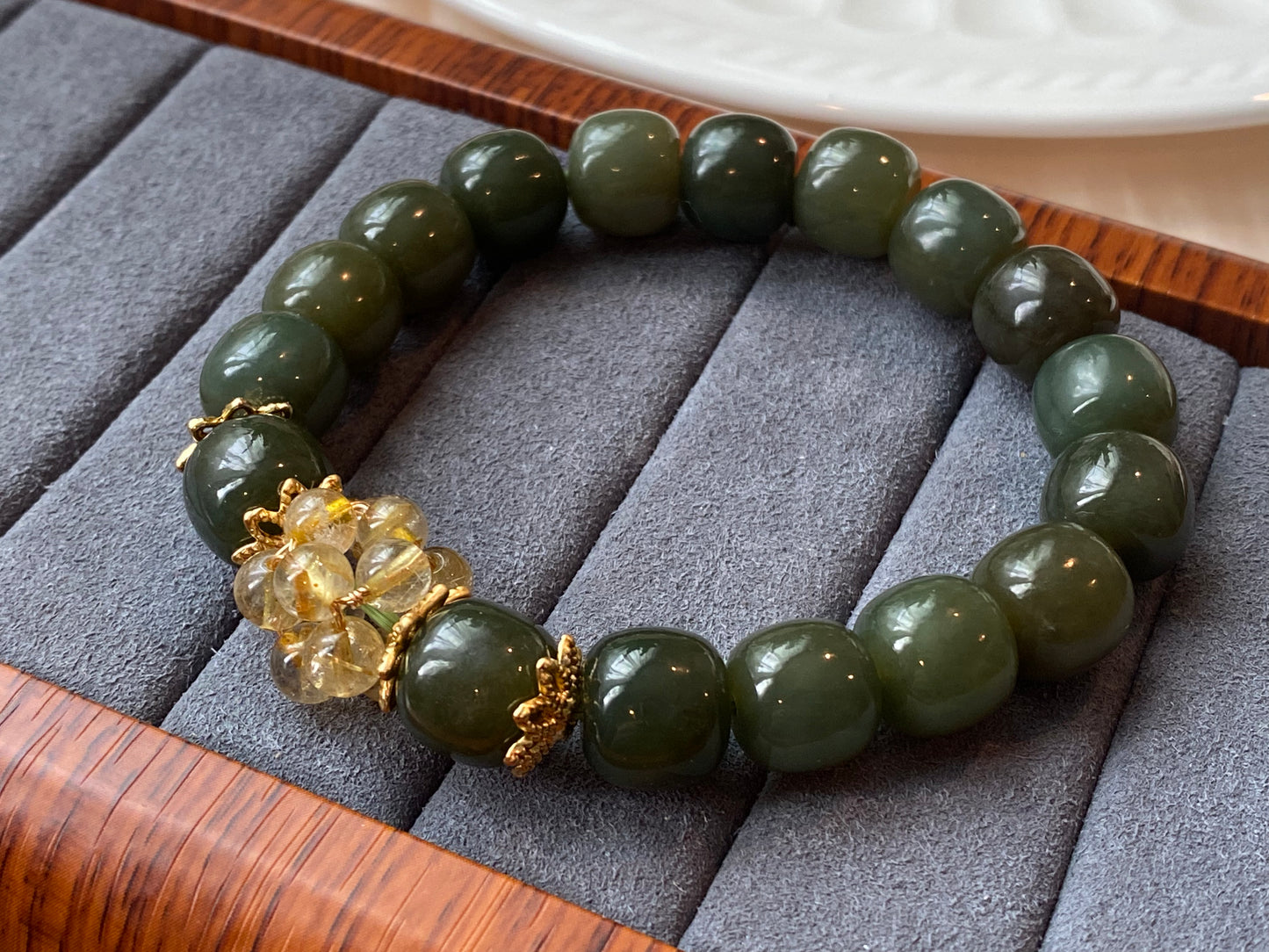 Green Jade and Titanium Rutilated Quartz Healing Bracelet – Balancing Energy Jewelry for Clarity and Wellness