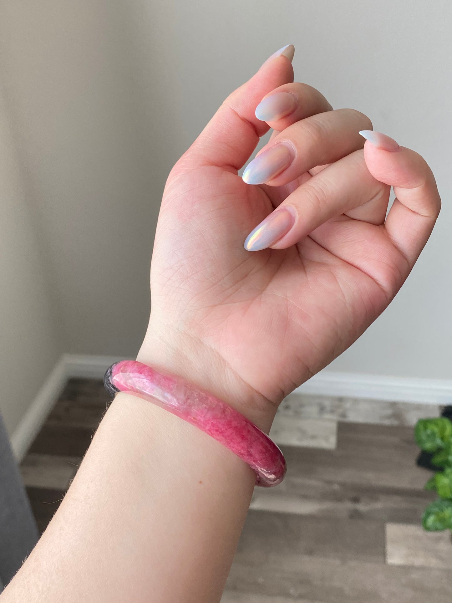 Natural Cherry Blossom Rain Rhodonite Flower leaf Bangle  Bracelet -emanate love and compassion/gift for love/Self-Expression