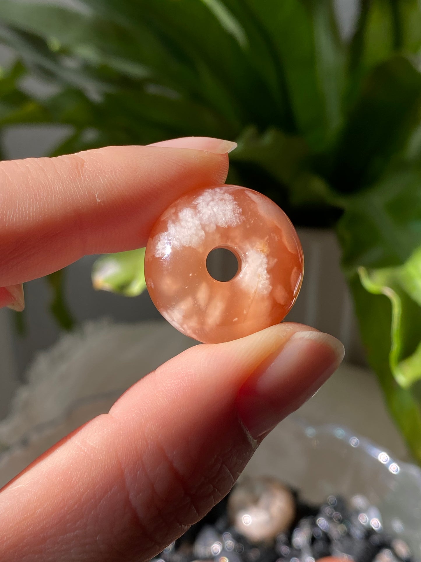 TOP grade Cherry Blossom Agate Peace Buckle donut shape Pendant - Multi-Use Healing Stone for Serenity & Protection