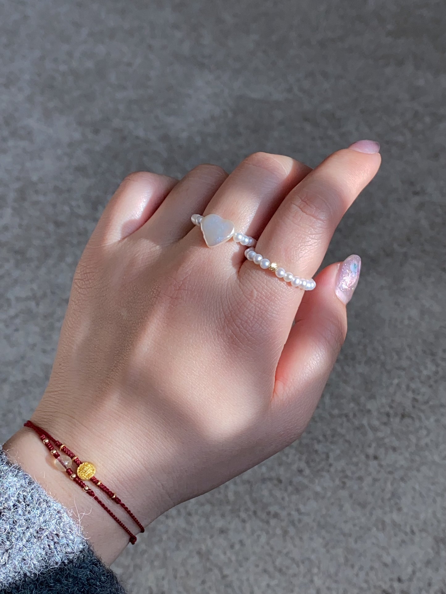 Dainty Heart Pearl Ring - Baroque Pearl Stretch Ring | Flipped Heartbeat Romantic Valentine’s Gift best love gift for her Bridesmaid Gift