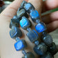 Natural High Grade Blue Fire Rainbow Fire Labradorite square Beaded Bracelet,Groomsman gifts,Bridesmaid Gifts