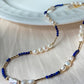 Handmade gift natural lapis lazuli with freshwater pearl chocker necklace,gift for her,gift for him