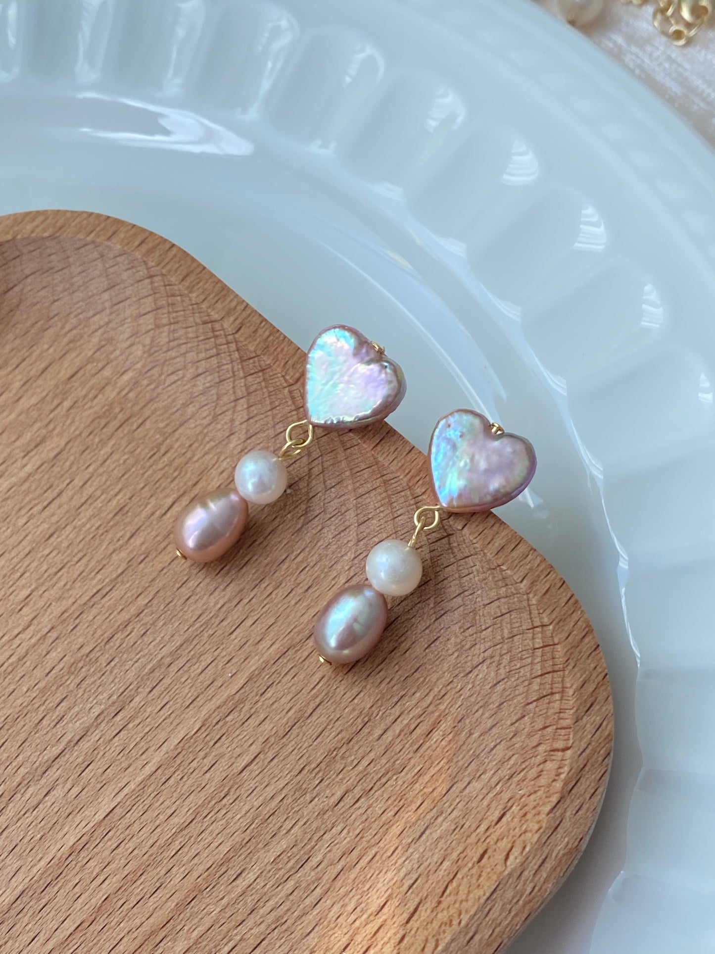 Natural freshwater baroque pearl heart shape,balloon heart dangle earring,gift for her,christmas gift