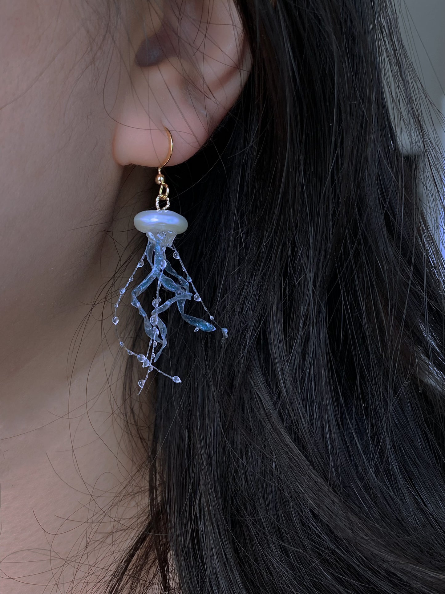 Jellyfish Pearl Earrings – Handmade Baroque Pearl Ocean Jewelry, Unique Sea-Inspired Earrings, Statement Earrings for Mermaid Lovers