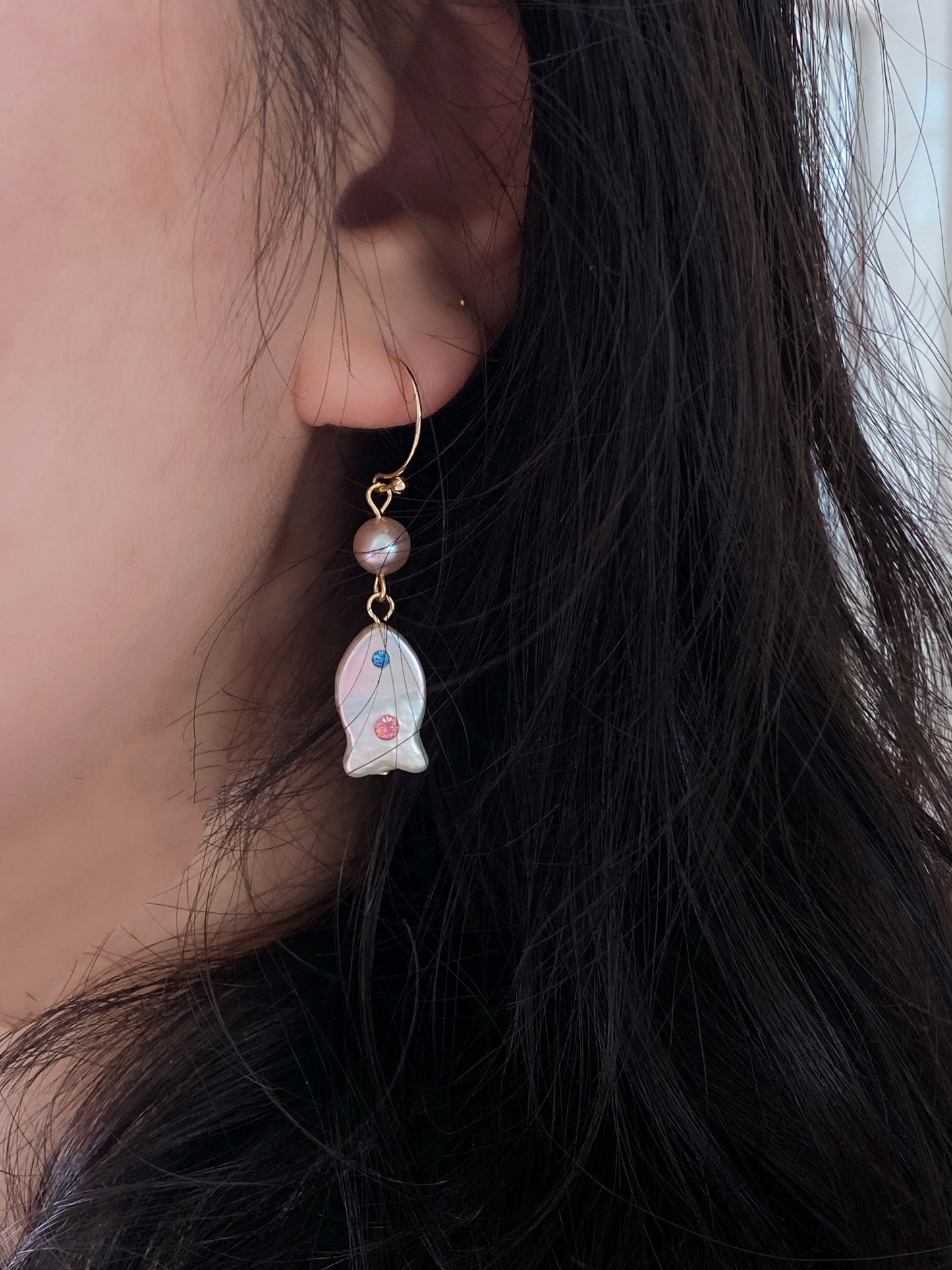 Unique Baroque Pearl Earrings with Zircon Earring  Rocky Fish Dangle Earring Elegant Dainty Pearl Earrings Gift Friendship gift