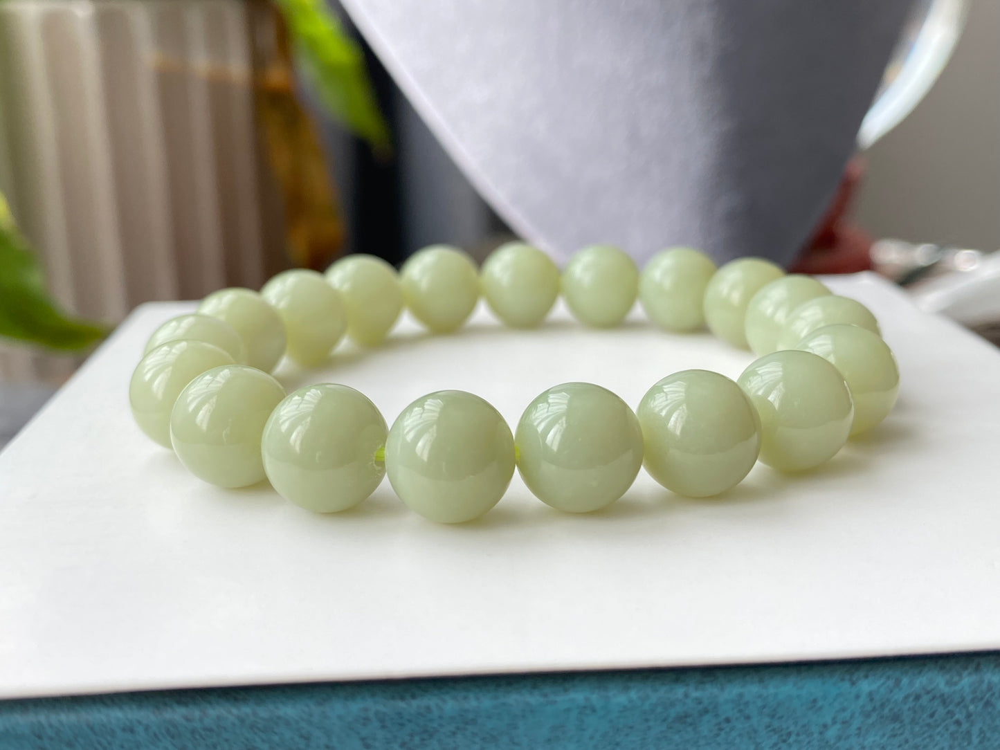 Natural Green & Yellow Jadeite smooth round Jade Bracelet | White Jade Healing Properties | Serene Energy Jewelry