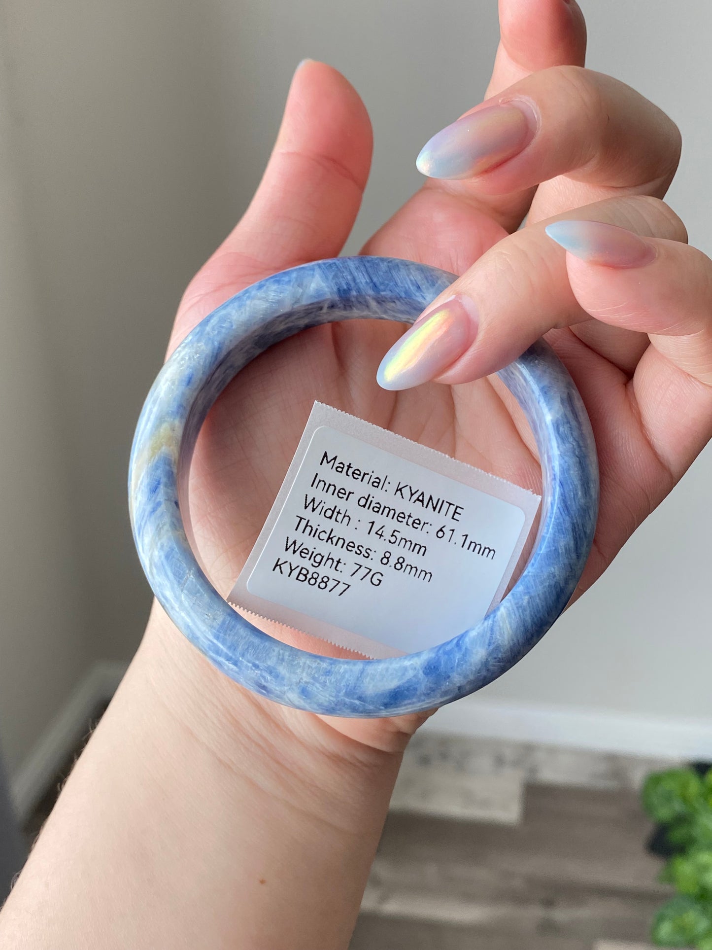 Natural blue and white spiritual and mental healing Kyanite Bangle- Throat and Third Eye Chakras