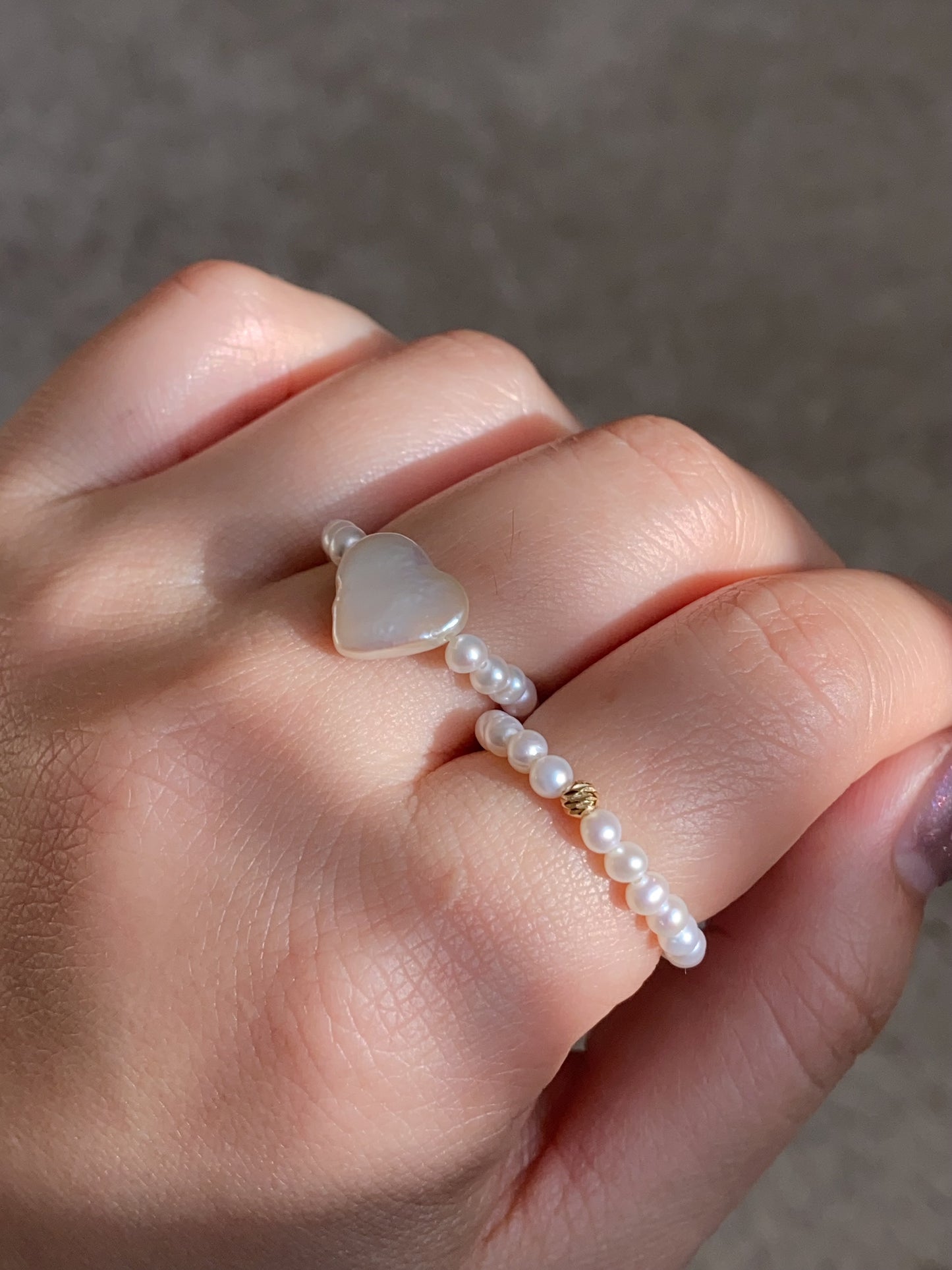 Dainty Heart Pearl Ring - Baroque Pearl Stretch Ring | Flipped Heartbeat Romantic Valentine’s Gift best love gift for her Bridesmaid Gift