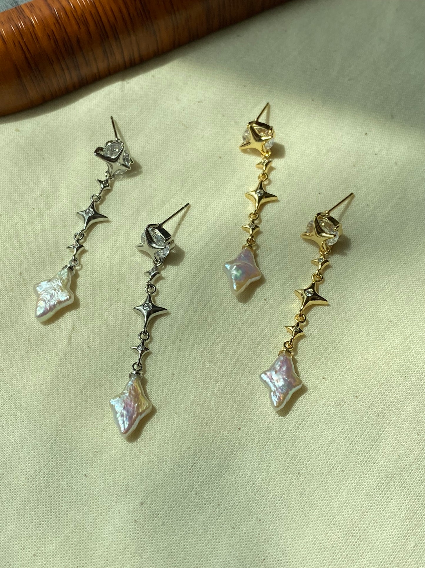 Dainty elegant Dreamworld Baroque cross star Pearl Drop Earring