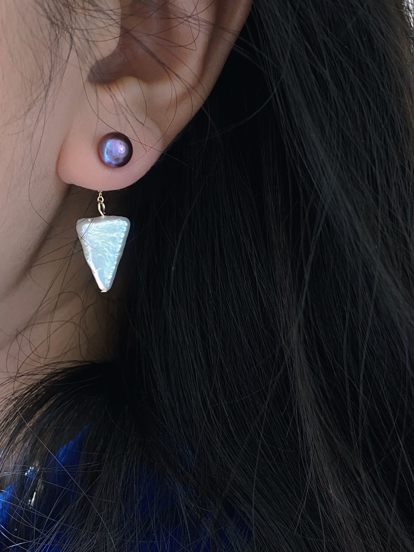 Convertible Pearl Drop Earrings – 3-in-1 Baroque pearl Triangle Earrings – Front Back Stud Earrings – Gift for Her, Bridesmaid, Minimalist Jewelry