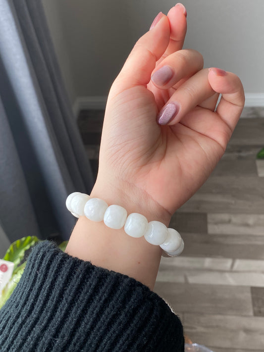 Natural Grade A Hetian White Jade Bracelet,Serenity & Healing Luxury Lucky Jewelry