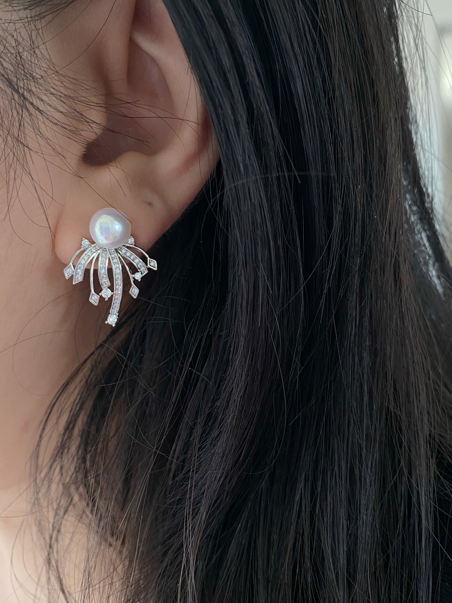 Convertible Pearl Firework Earrings 2 in 1 Sparkling Detachable Studs