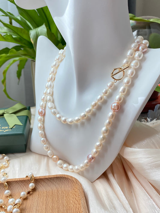 Natural freshwater pearls apricot with candy pearl stone multiple used long pearl necklace,double wrap chocker necklace,gift for her