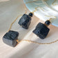 Raw Black Tourmaline Necklace and Earring Set - Protective Energy Healing Crystal Jewelry