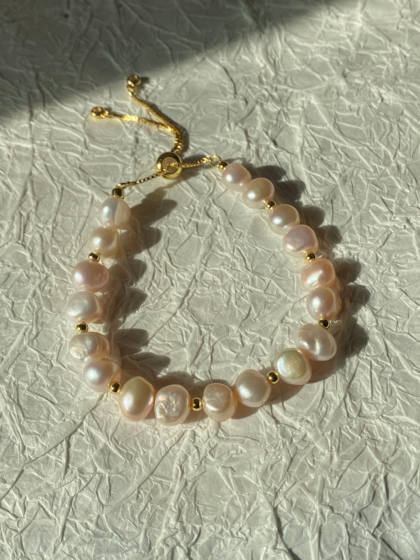 Natural Freshwater Baroque Pearl Cherry Blossom Pink Adjustable Bracelet  | Perfect Valentine's Day Gift | Elegant