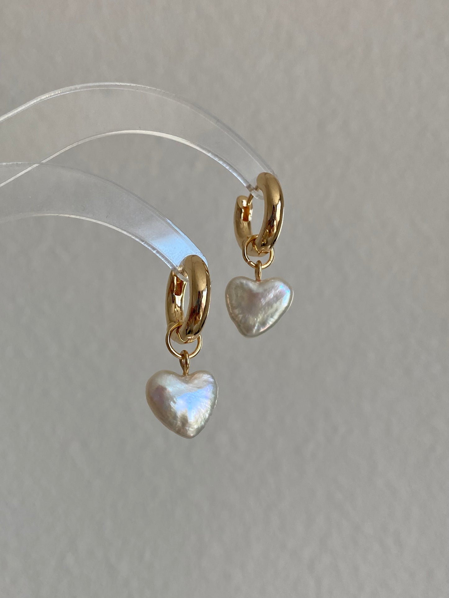 Dainty pearl Heart earrings on 14k gold studs-Pearl Heart Minimalism dangle earrings-Heart Jewelry Set-Heart necklace Bridesmaid Gift