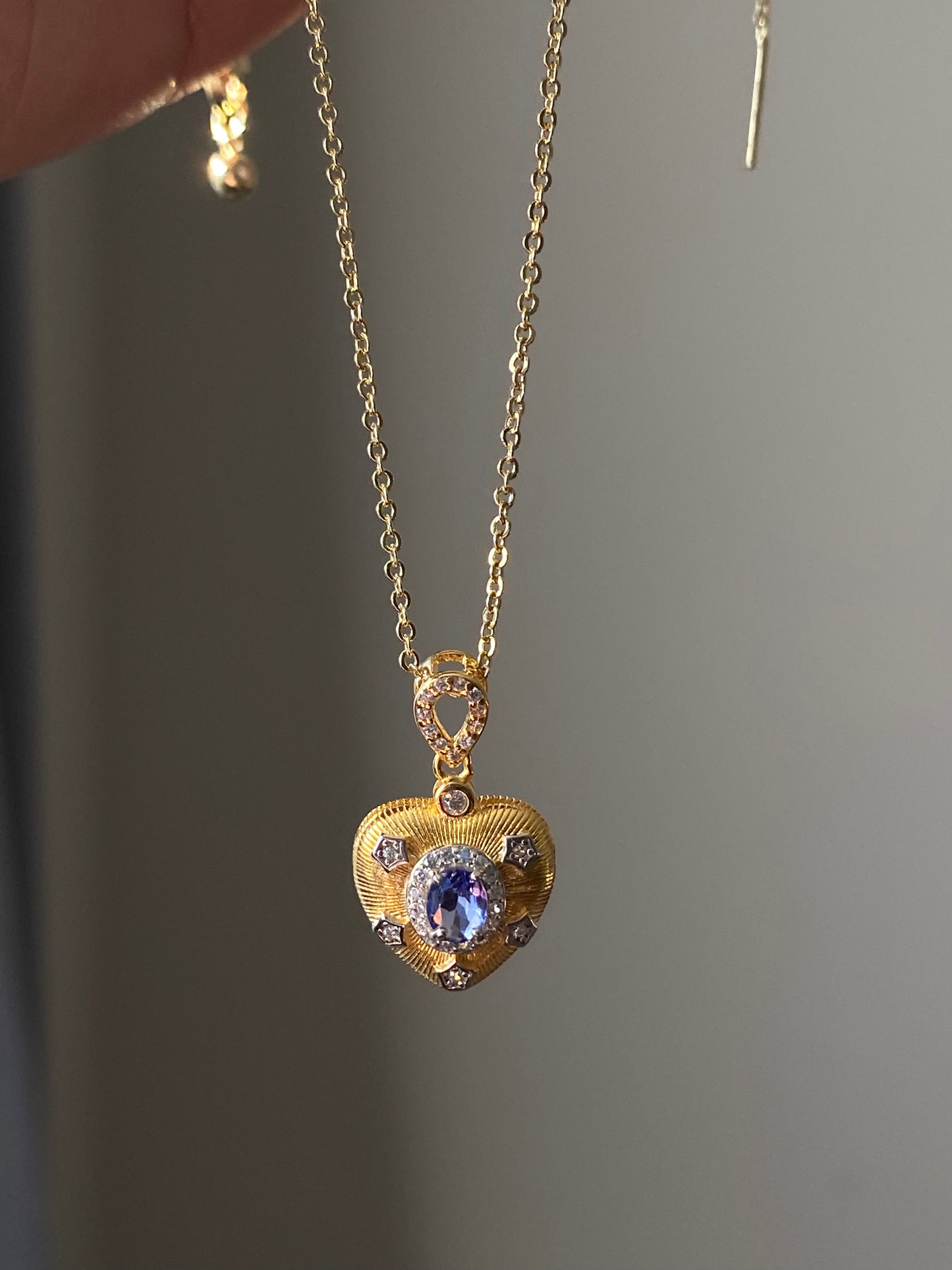 Natural top grade tanzanite sterling silver 18K gold plated heart shape necklace pendant-gift for her,anniversary gift