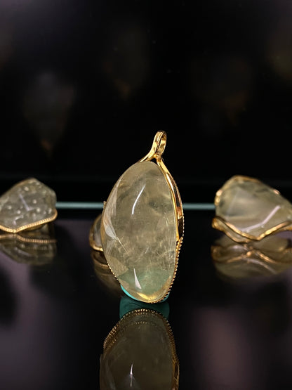Hand Craft Libyan Desert Glass 925 Sterling Silver 18k Gold-Plated Handmade Pendant – Protection & Transformation Crystal