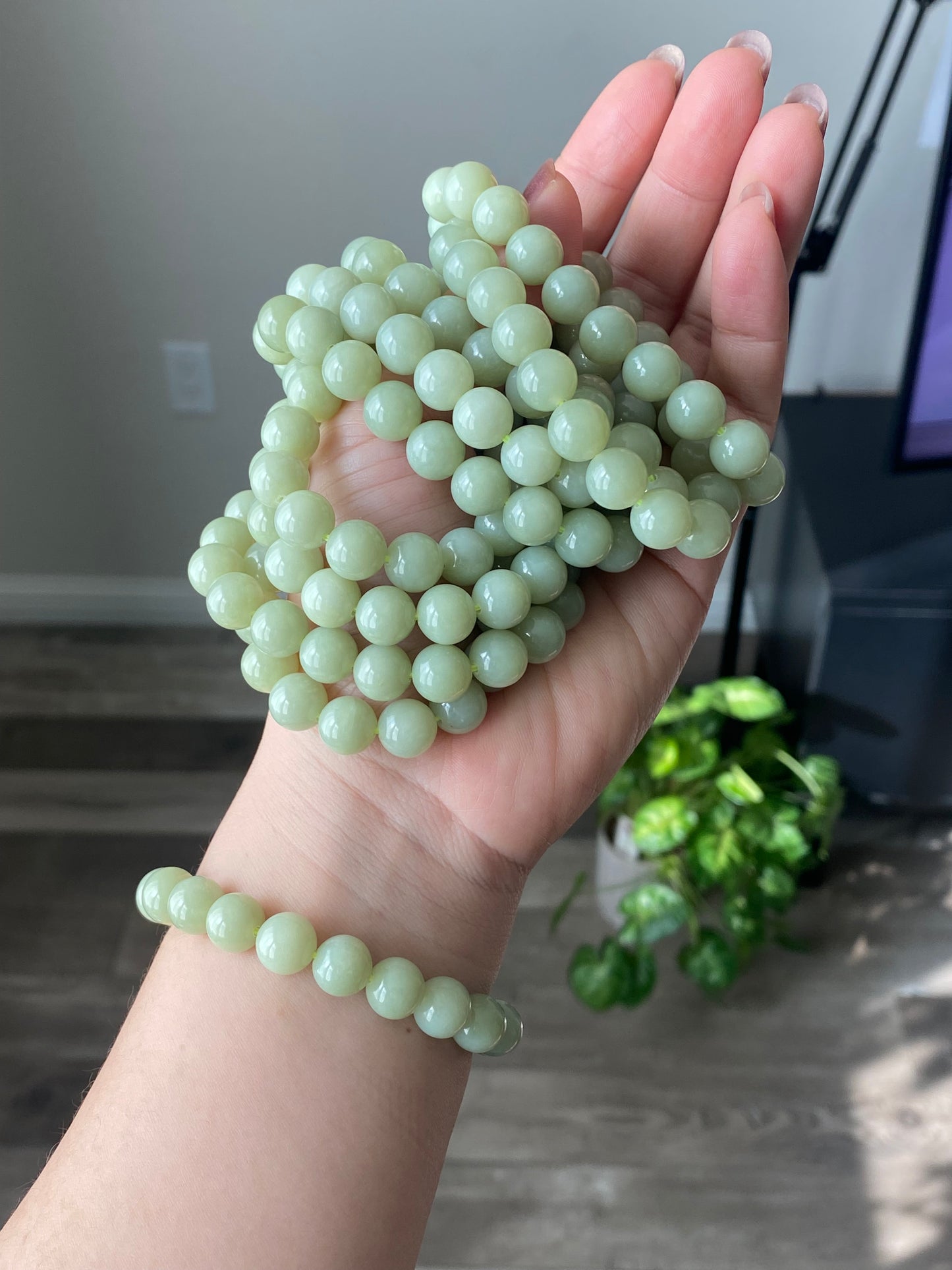 Natural Green & Yellow Jadeite smooth round Jade Bracelet | White Jade Healing Properties | Serene Energy Jewelry