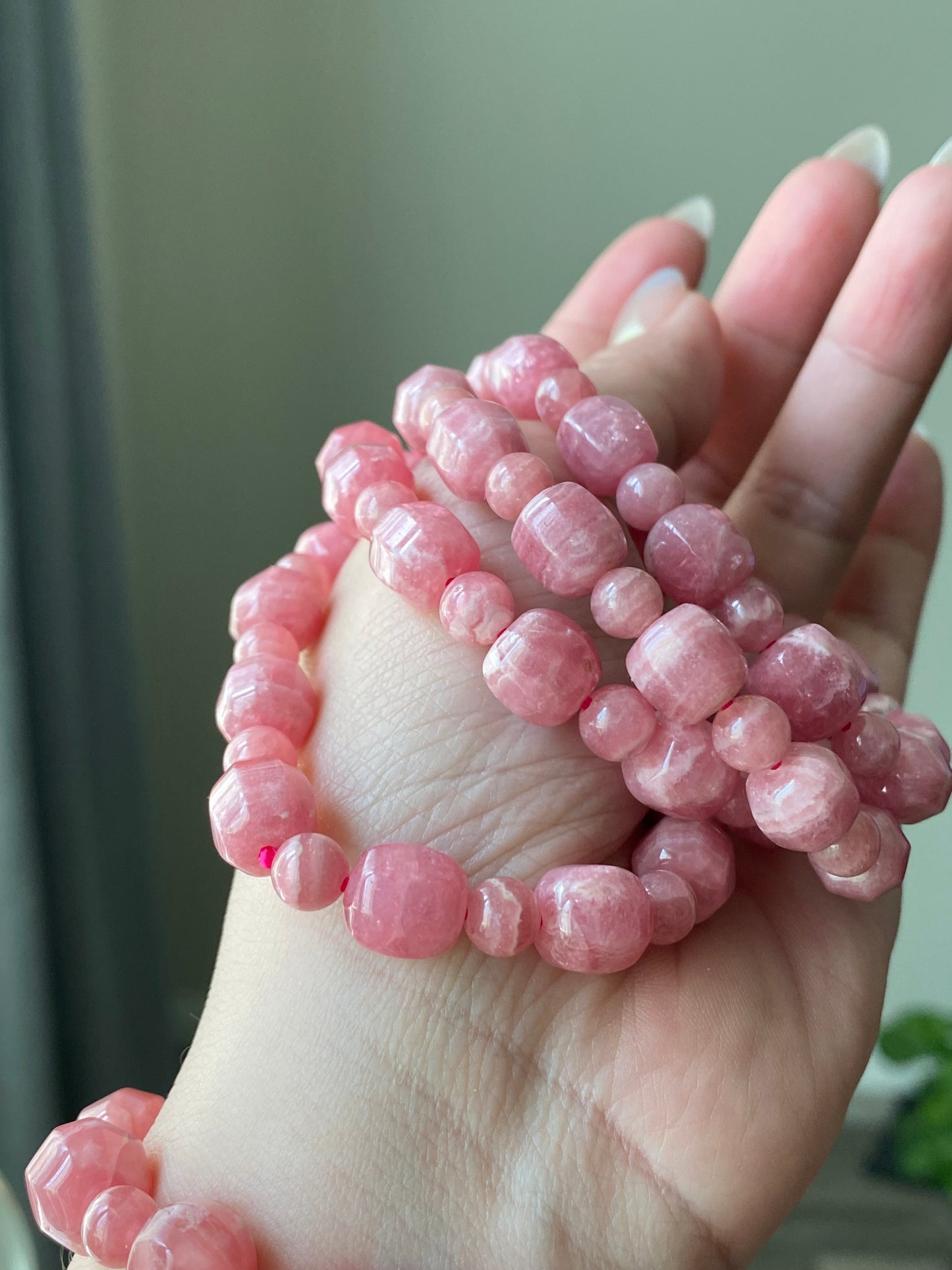 Natural High Grade Rhodochrosite, Faceted Barrel Shape,Pork Belly , Stretchy BraceletGift for loverDiamond Shine-bootsing &Balancing