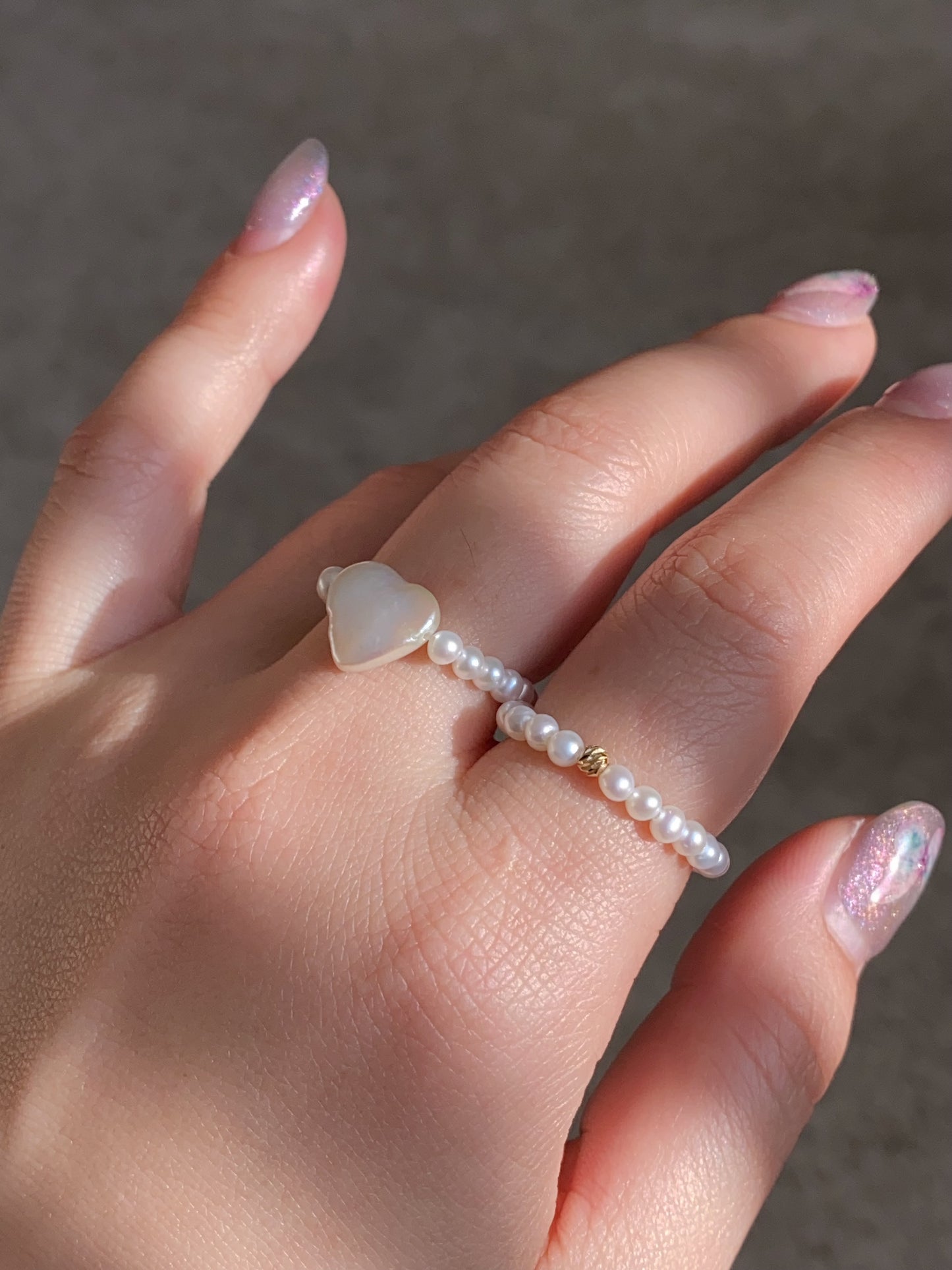 Dainty Heart Pearl Ring - Baroque Pearl Stretch Ring | Flipped Heartbeat Romantic Valentine’s Gift best love gift for her Bridesmaid Gift