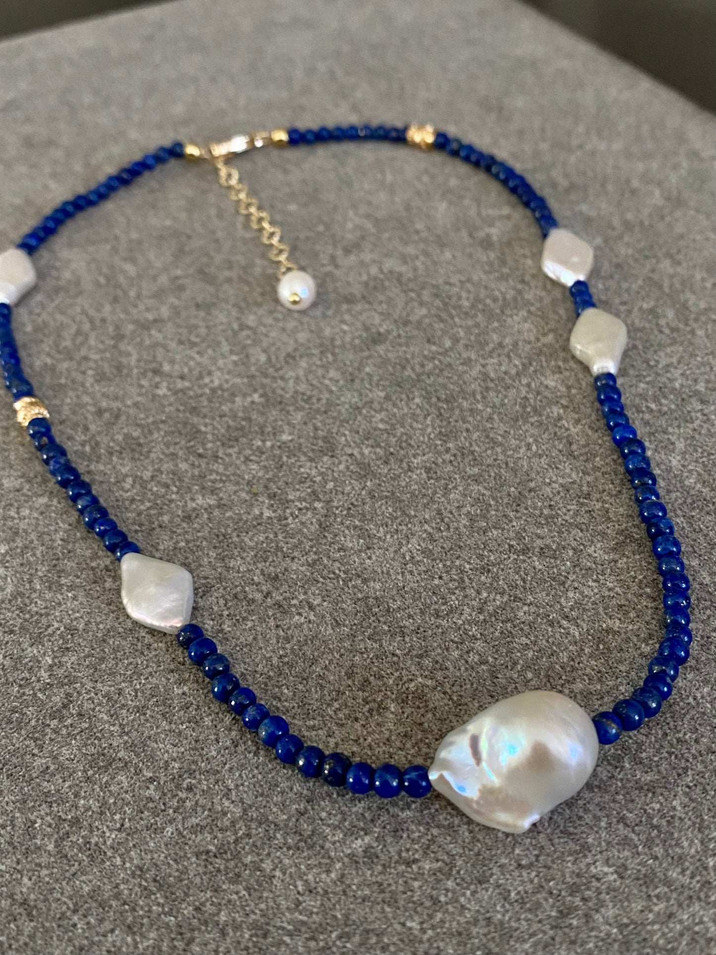 Lapis Lazuli and Diamond-Shaped Baroque Pearl Necklace  | Fireball Baroque Pearl | Handmade Gift | Gift for Mom | Chocker Necklace