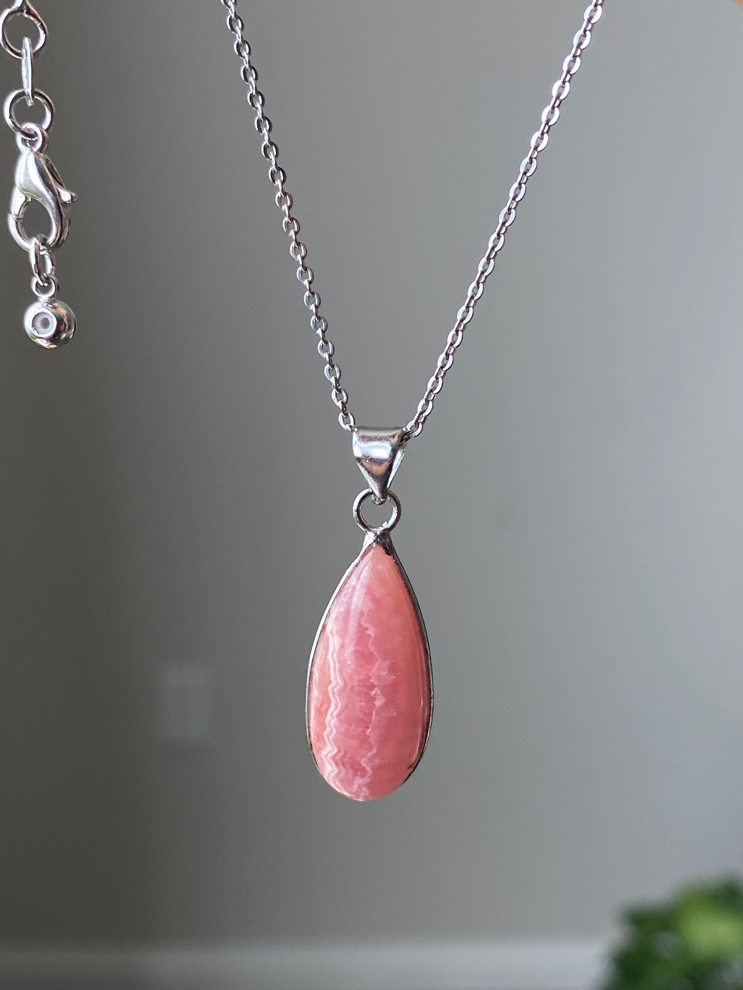 Natural Rhodochrosite handmade sterling silver setting necklace pendant-emotional healing-self-love-truth love-gift for her,gift for him