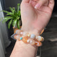 Hand made Natural flower agate, sakura agate, cherry blossom agate cube barrel shape with round beads bracelet,gift for her,gift for him