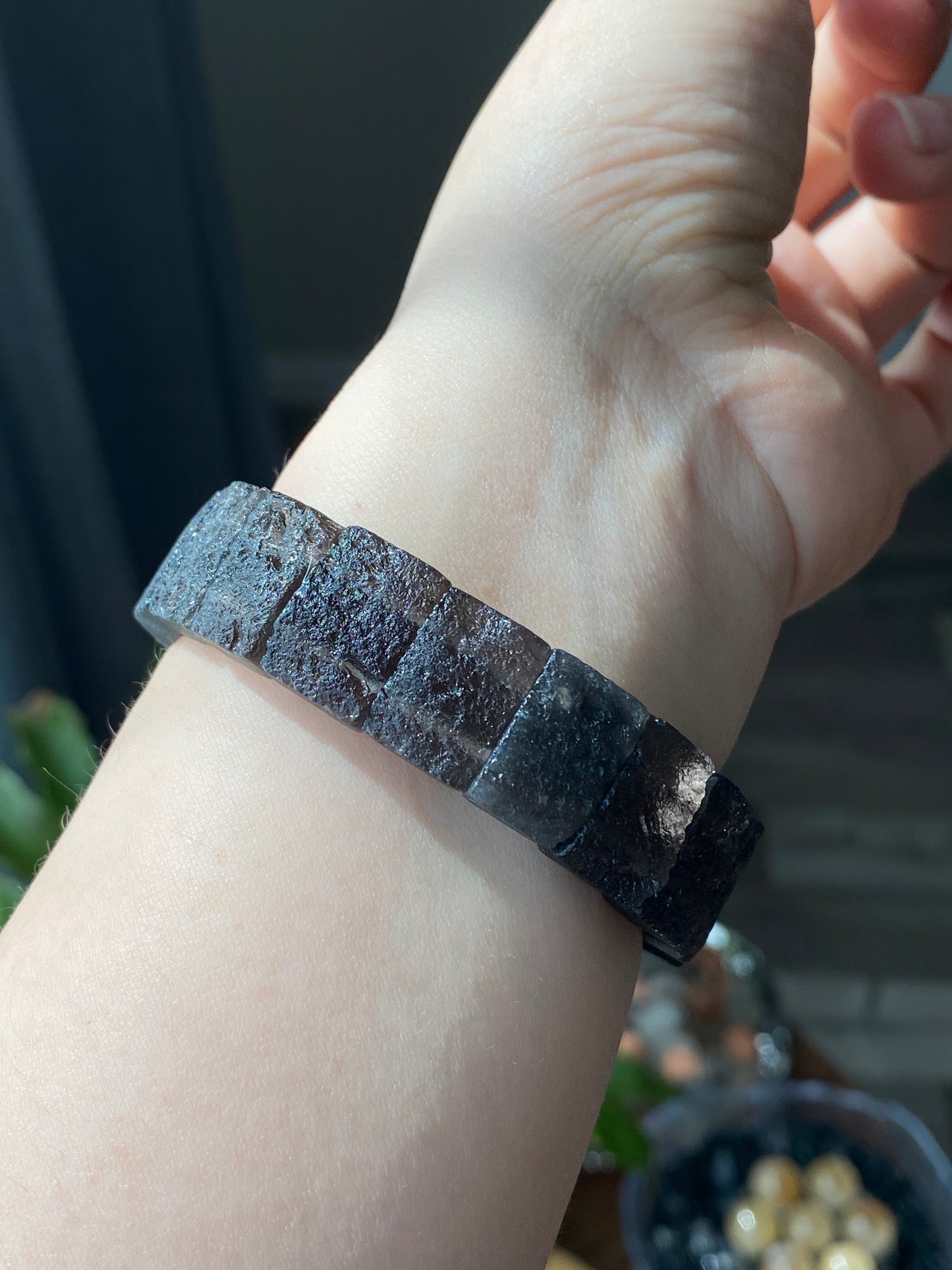 Natural Raw Cintamani Saffordite Tektite bangle Bracelet, wishing stone, Saffordite Tektites, Arizona Tektitest Rectangle beads