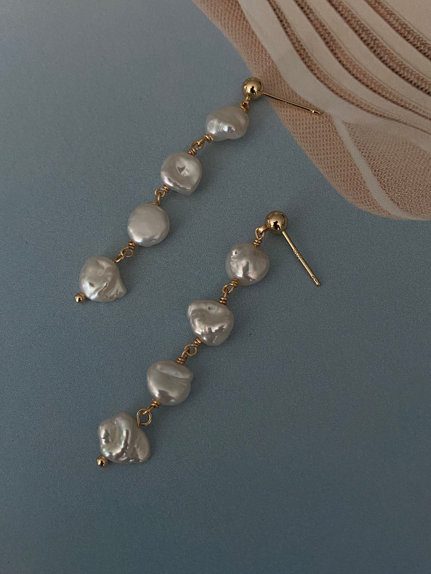 Aurora Keshi Pearl,grey blue luster  baroque dangle earring,gift for her,holiday gift