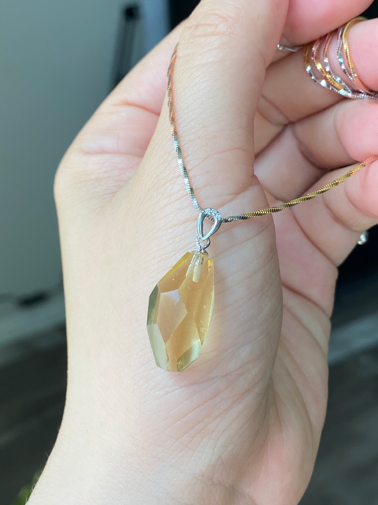 High Grade more clear natural lemon Citrine pendant hand carved Cutting Rectangular,Modified Brilliant shin,gift for her