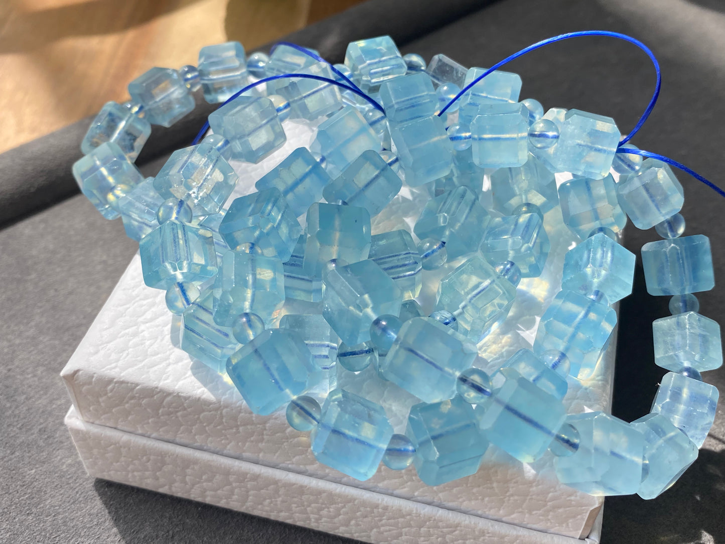 10MM Natural high clear grade square cube shape sky blue Aquamarine bracelet,gift for her,Valentine's Day gift