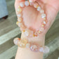 Natural sakura agate, flower agate hand carved kitty cat head beads bracelet,custom made