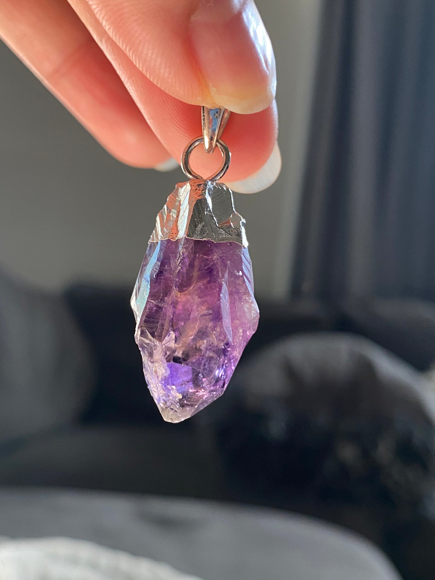 Natural Raw Amethyst rock Sterling silver Raw Crystal Necklace, Natural Amethyst Jewelry, Empath Protection Necklace