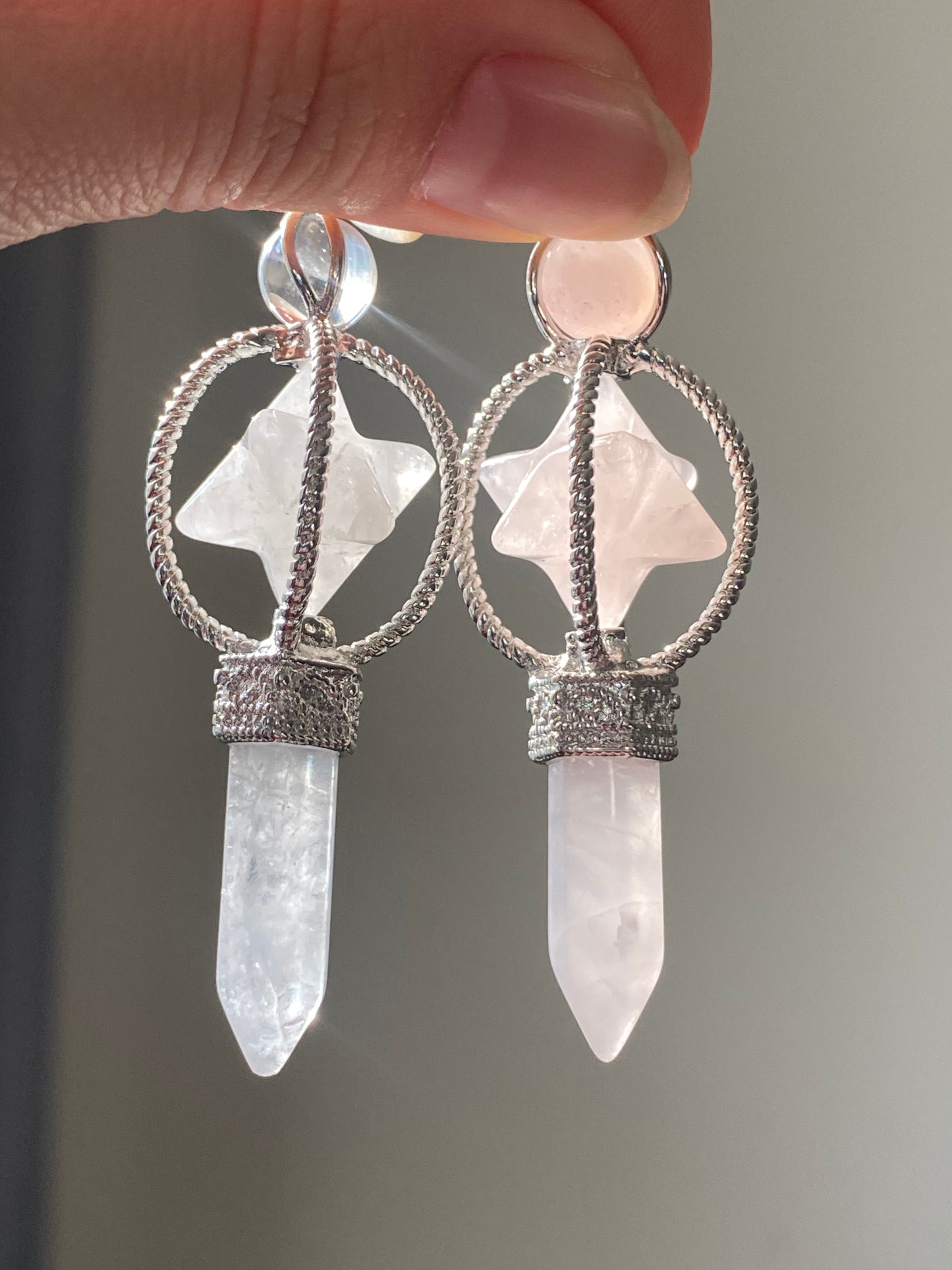 Natural crystal hand carved star Pendulum dangle earring single pieces,crystal healing earring