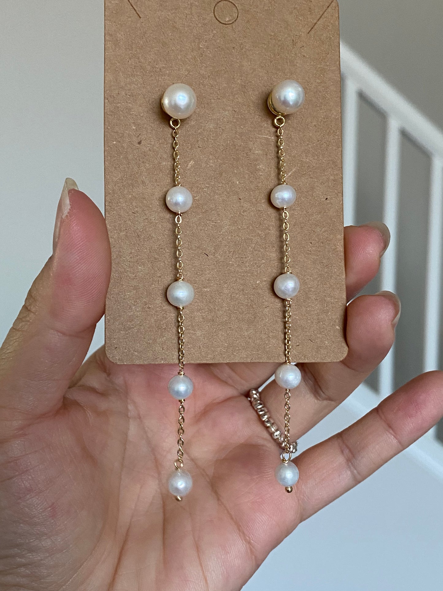 Multiple use Natural Fresh Water Pearl Drop Earrings, Dainty Dangle Pearl Earrings, Bridal Jewellery, Multiple Pearl, Wedding Earrings, Bridesmaid Gift,Made in the USA,custom length