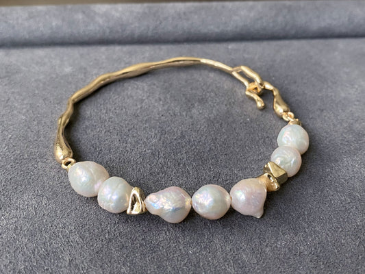 Natural freshwater baroque pearls Lava 14K gold filled bracelet,morther's day gift,wedding gift