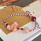 Natural hand carved flower agate,sakura agate,cherry blossom agate cat rope bracelet,self-grow and love